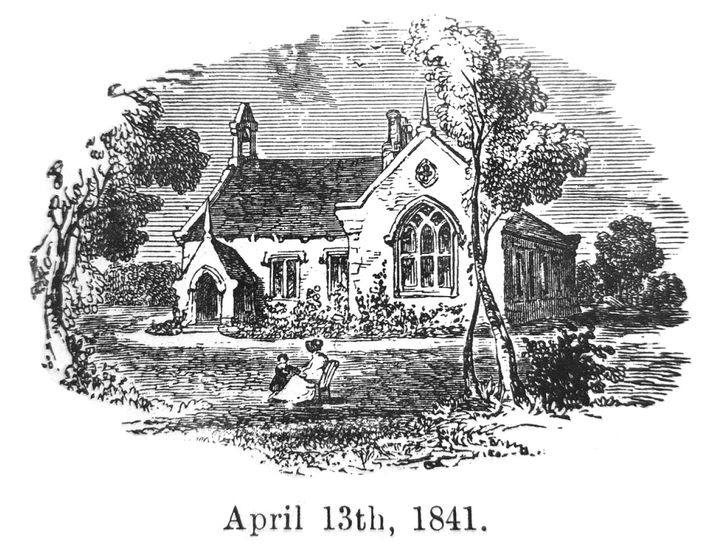 Wincobank Chapel pencil sketch showing old chapel building with trees from 1841